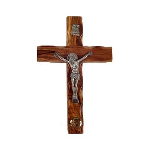 Kruzifix/Wandkreuz mit Erde aus dem Heiligen Land, echtes Olivenholz 12 x 8 cm