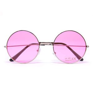 Oblique Unique Hippie Brille rund Retro Sonnenbrille Herren Damen 60er 70er Jahre Party Fasching Karneval - rosa