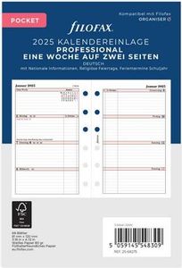 FILOFAX Kalendereinlage 2025 - POCKET - 1 Woche = 2 Seiten - Professional - weiss deutsch - 25-68275