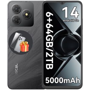 OSCAL FLAT 2C Smartphone ohne Vertrag, 6.56" Android 14 Handy, 6(2+4)GB RAM+64GB ROM/2TB, HD+ Display, 5000mAh Akku, 13MP Kamera, 4G Dual SIM, Schwarz