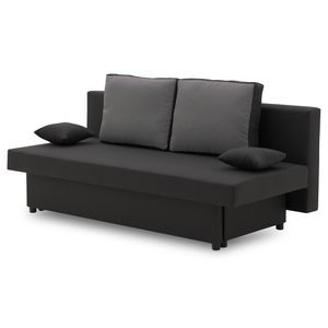 Couch SONY 2 mit Schlaffunktion - Farben zur Auswahl - kleines Sofa. Schlafsofa mit Bettkästen - STOFF HAITI 17 + HAITI 14 - Schwarz&Grau