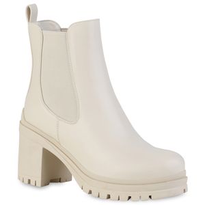 VAN HILL Damen Chelsea Boots Stiefeletten Plateau Vorne Profil-Sohle Schuhe 839435, Farbe: Beige, Größe: 38