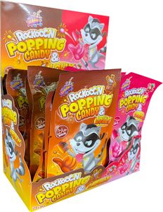 Zobrazenie kompletného Rackooon Lolly & Popping Candy 24 vrecúšok lízaniek a prášku jednotlivo zabalených