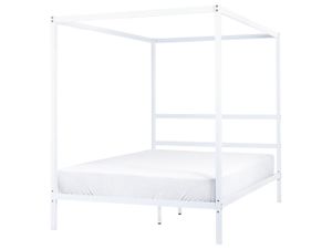 BELIANI Himmelbett Weiß Metall 140 x 200 cm 4 Pfosten Elegant Modern Stilvoll Minimalistisch Designer Bett für Schlafzimmer