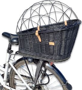 Hundefahrradkorb für Gepäckträger, Weidenkorb Fahrradkorb Gepäckträgerkorb, schwarze Farbe 56x46x34cm - WikliBOX