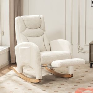 MODFU  Schaukelstuhl，Relaxsessel ，Loungesessel Posterstuhl mit Fußstütze，Wohnzimmerstuhl für den Innenbereich mit hoher Rückenlehne，dicke Polsterung，Weiß