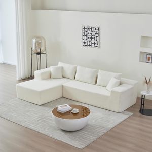 okwish Eckcouch L-Form Sofa Schlafsofa mit Schlaffunktion Couch Polstercouch mit Kissen aus Schwamm Weiß
