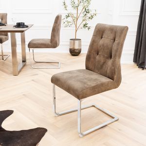 riess-ambiente 2er Set Design Freischwinger Stuhl COMFORT braun Microfaser mit Stahl-Gestell Esszimmerstuhl Essstuhl