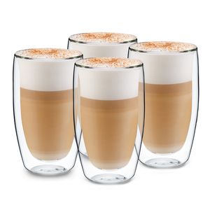 Glaswerk Latte Macchiato Gläser Doppelwandig, Gläser Set mit 4 Kaffeetassen, Cappuccino Tassen aus Glas, Doppelwandige Gläser, Isoliertes Trinkglas, Teegläser -30 bis 150°C, Cappuccino Gläser 450ml