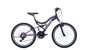 LUCHS Mountainbike Aura 24" – Damen & Mädchen Fahrrad für unvergessliche Abenteuer Vollgefedert MTB Schwarz/Lila 21-Gang Shimano Kinderfahrrad