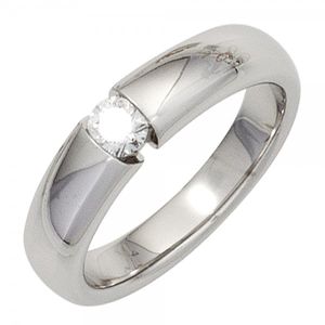 JOBO Damen Ring 585 Gold Weißgold 1 Diamant Brillant 0,20ct. Goldring Größe 56