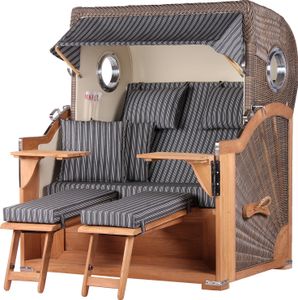 Strandkorb - bene living - Königssee Teak Bullauge - PE grau - Modell 500 - inkl. Liftersystem