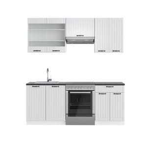 Vicco Küchenzeile Fame-Line, 200 cm ohne Arbeitsplatte, Weiß Landhaus/Weiß