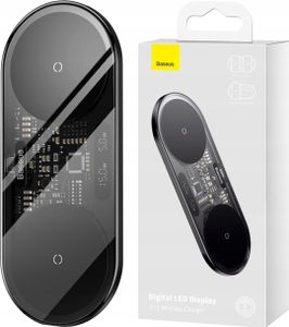Baseus Digital LED duální bezdrátová nabíječka, s digitálním displejem, 20 W, černá (WXSX010101)