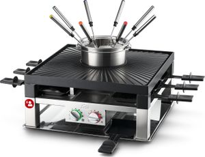 Solis Fondue und Raclette Grill 1200W 8 Personen Fonduetopf 8 Spieße 8 Pfännchen