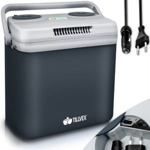 tillvex Kühlbox elektrisch 32L Grau | Mini-Kühlschrank 230 V und 12 V für KFZ Auto Camping | kühlt & wärmt | ECO-Modus
