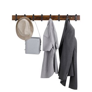 ACAZA Garderobenleiste, Wandgarderobe mit 8 Haken für Jacken, Garderobe zur Wandmontage im Industrial Design aus Vintage Holz mit Metall, Maße 86x6,5x1,4 cm
