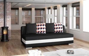 Designer Sofa Carina mit Schlaffunktion und Stauraum – Schwarz/Weiß