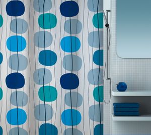 Spirella Anti-Schimmel Duschvorhang - Anti-Bakteriell, waschbar, wasserdicht, Polyester, „Mobile“ 180x200cm Weiß Blau