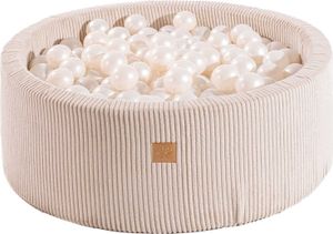 MeowBaby® Guľatý bazén s loptičkami Guľôčkový bazén Aesthetic 90x30 cm s 200 loptičkami, manšestrový, béžový: Biela perla