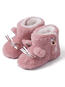 ABTEL Stiefel Mädchen Flats Warme Hausschuhe Innenfuzzy Slipper Stiefel Gemütlich An Den Heimschuhen Ziehen,Farbe:Rosa,Größe:24-25