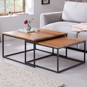 riess-ambiente Design Couchtisch 2er Set ELEMENTS 75cm Sheesham stone finish Massivholz schwarz Metallgestell Beistelltisch Tisch