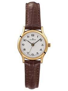 Dugena 4461109 Damenuhr Vintage Weiß/Gold Lederband Braun