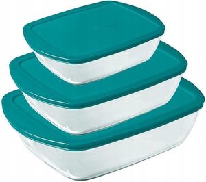 Pyrex Cook and Store Set mit 3 rechteckigen Glasschalen zur Zubereitung und Aufbewahrung von Lebensmitteln mit Deckel (0,4 l, 1,1 l und 2,5 l)