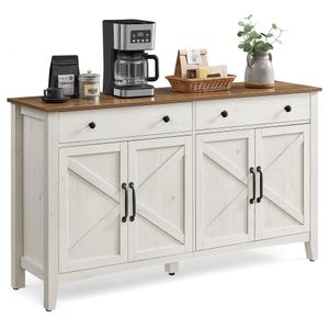 VASAGLE Küchenschrank, Sideboard mit Schubladen, Aufbewahrungsschrank mit Türen, verstellbare Ablage, Landhausstil, für Wohnzimmer Küche Esszimmer