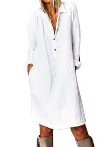 MORYDAL Etuikleider Damen Repel Kragenkleider Baggy v Hals Kleid Button Down,Farbe:Weiß,Größe:2xl