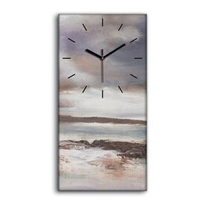 Wohnzimmer-Bild Leinwand Uhr Kunstdruck 30x60 Stürmischer Strand Meerelandschaft - schwarze Hände