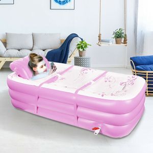 160*85*55cm Tragbare Aufblasbare Faltbare Badewanne mit Sitzkissen PVC Spa-Badewanne für Erwachsenen Rosa