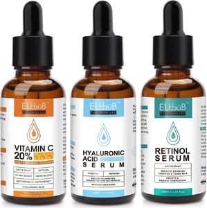 Gesichtsserum Set mit Vitamin C Hyaluron Retinol Serum Anti-Falten Anti-Aging Vegan, 3x 60ml Gesichtsserum Set mit Vitamin C Hyaluron Retinol Serum Anti-Falten Anti-Aging Vegan, 3x 60ml