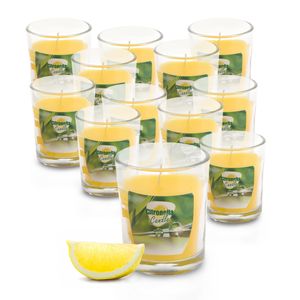 Citronella Duft Kerze im Glas 6 x 5 cm - 12 Stück - Duftlicht mit Zitronen Aroma - Garten Balkon Camping Bistro Licht