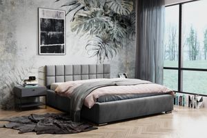 Čalouněná postel GRAINGOLD 200x200 cm s postelovým boxem a lamelovým roštem Hugo - šedá