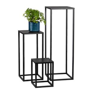 Bremermann květinový stolek sada 3 ks, kovový stojan na květiny, květinový sloup černý