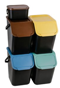 Go Practic Set von 4+1 Mülleimer Stapelbox | Abfalltrennsystem zur Mülltrennung in der Küche | Abfallsystem mit klick-Deckel | Müllkorb mit Deckel | Abfallbehälter | Mülltrennsystem 4x25 l + 1x4,5 l
