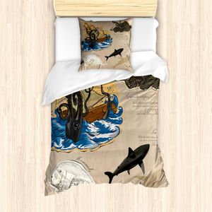ABAKUHAUS Mystiker Mantele, Sea Monsters Piraten, Milbensicher Allergiker geeignet mit Kissenbezügen, 135 cm x 200 cm - 80 x 80 cm, Mehrfarbig