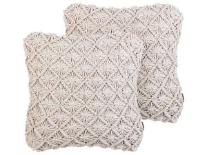 BELIANI Dekokissen 2er Set Hellbeige Baumwolle Quadratisch 45 x 45 cm Strickmuster Makramee Boho-Stil Wohnzimmer Schlafzimmer Sofakissen Zierkissen