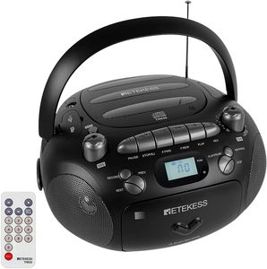 Retekess TR630 Radio mit CD, Boombox mit Kassette, Radio Batteriebetrieben, LCD Display, Stereo-Sound, USB SD TF, CD Player für Camping Outdoor