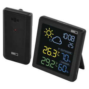 EMOS Funk Wetterstation mit VA-Farbdisplay und Außensensor, Thermometer, Hygrometer, Wettervorhersage, 1,5m Micro USB Kabel, E8647