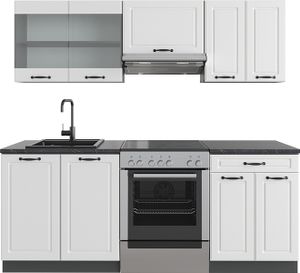 Vicco Küchenzeile R-Line, 200 cm ohne Arbeitsplatte, Weiß Landhaus/Anthrazit