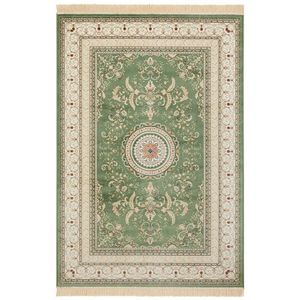 Orientalischer Samt-Teppich Fransen Antik Negar Grün, Größe:95x140 cm