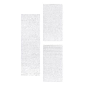 Shaggy Teppich Set Hochflor Bettumrandung Läufer Läuferset Weiss Weich 3 Teile, Farbe:Weiß, Bettset:2 mal 80x150 + 1 mal 80x250