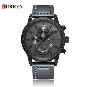 CURREN Nová značka módní Quartz muž hodinkyPolyuretankůže W / kalendář 3ATM vodotěsný muž příležitostné náramkové hodinky, černá