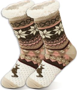 MEGAGROUP 3 Paar Kuschelsocken Damen Hüttenschuhe Wintersocken Anti-Rutsch-Klebepunkte 36-41 grün