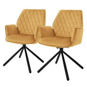 ML-Design 2x jídelní židle s područkami a opěradlem, hořčicová, sametová, otočná