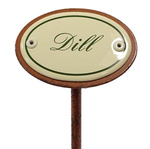 Kräuterschild Dill, Emaille Kräuterstecker, Beetstecker mit Erdspieß 25 cm