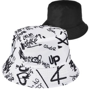 Versoli Bucket Hat - BH30 - Wendehut Sommerhut Fischermütze Sonnenmütze Sonnenschutz Uni - Weiß Graffiti