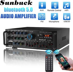 2000W HiFi 2-Kanal Verstärker bluetooth 5.0 Vollverstärker Digital Audio Amplifier FM USB, Schwarz